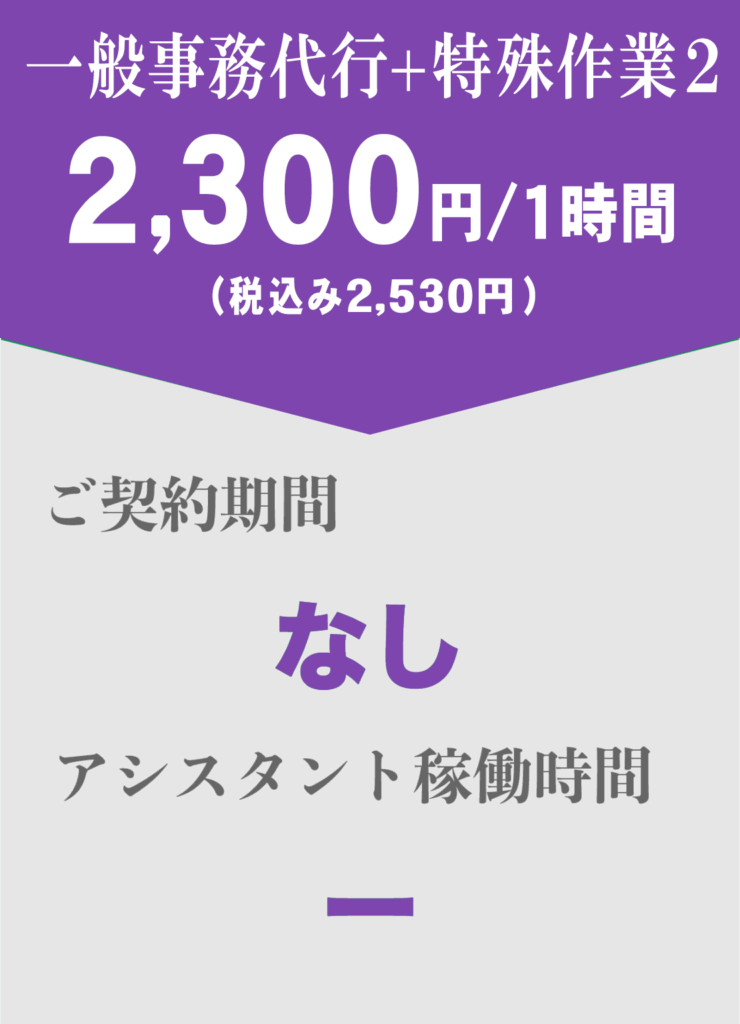フリープラン一般事務代行+特殊作業2料金
